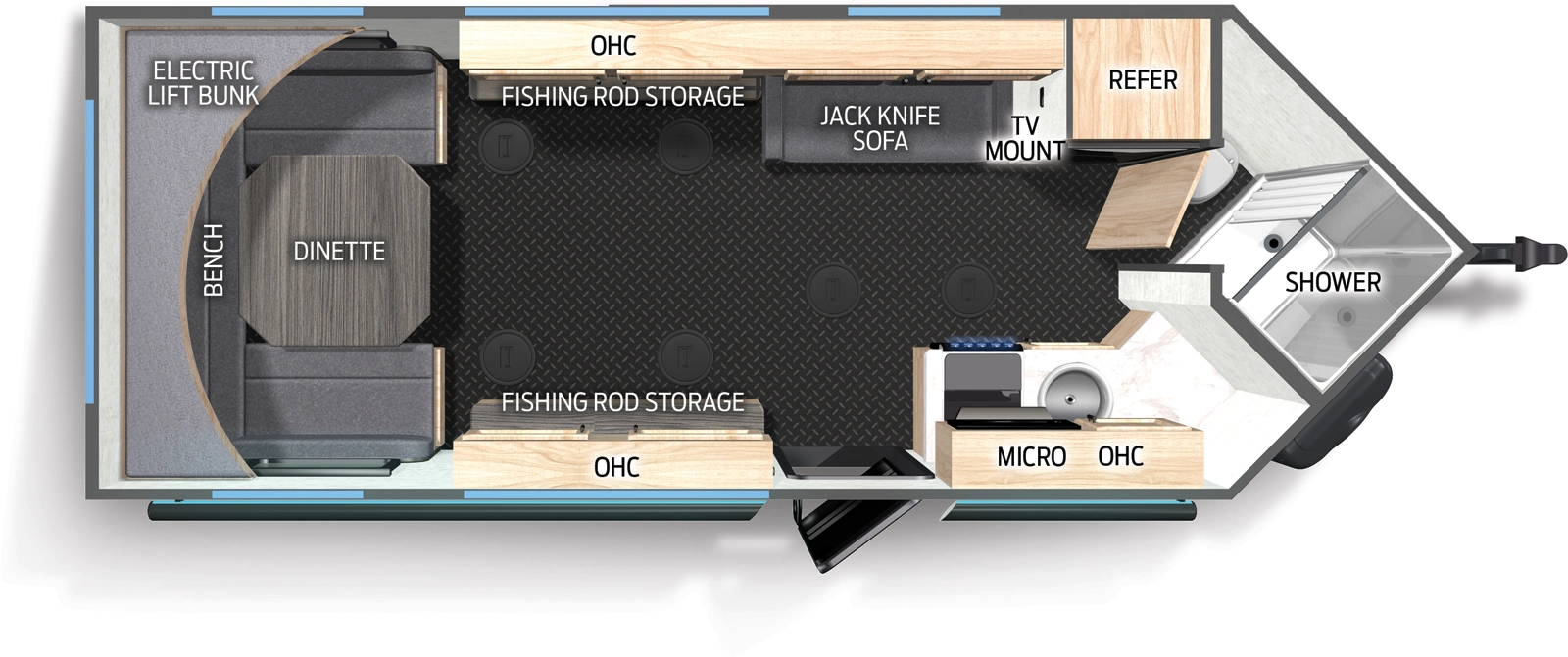 The Cascade 17MPHC floorplan has one entry and zero slide outs. Exterior features include: metal exterior. Interiors features include: bunk beds and u-dinette.